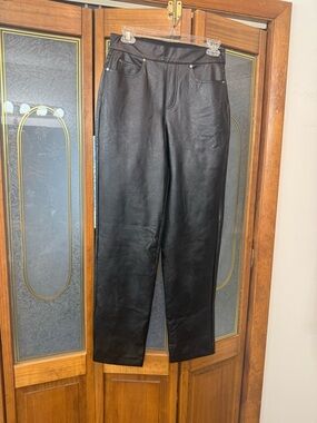 Black Faux Leather Straight Spanx Pants, EUC